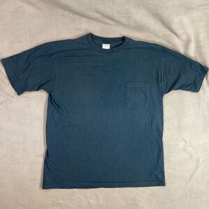 Vintage Gap T Shirt Mens Large Blue Selvedge Pocket Blank Tee Made in USA